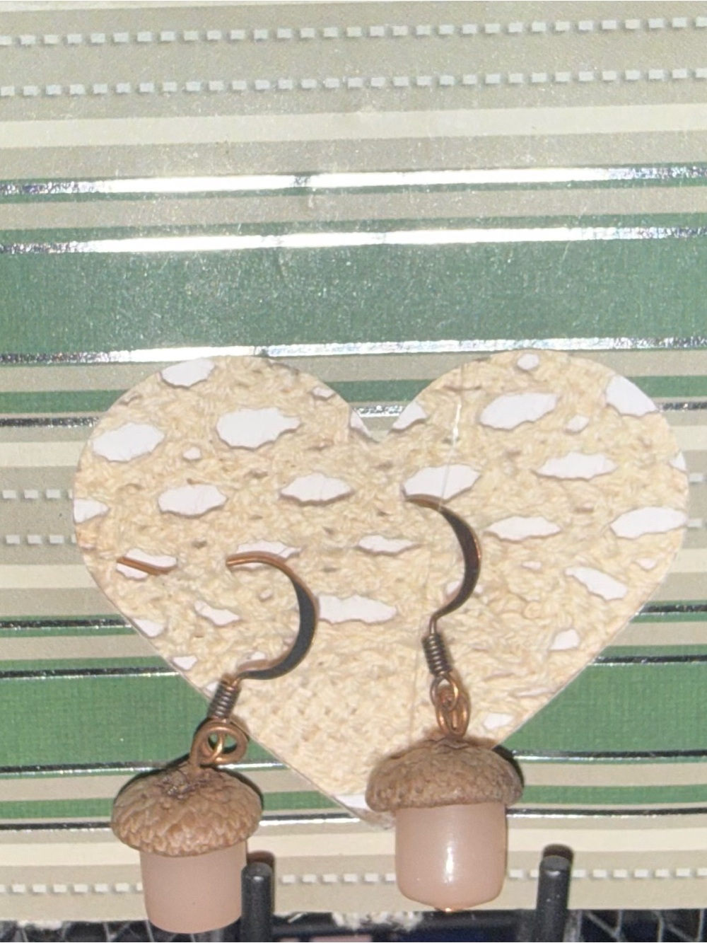 Handcrafted Beige Acorn Mushroom Dangle Earrings